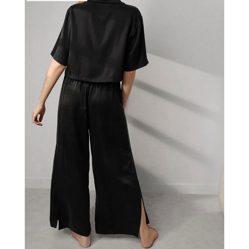 Lunya Split Leg High Rise Washable Silk Pants Immersed Black Size Large - Picture 2 of 12